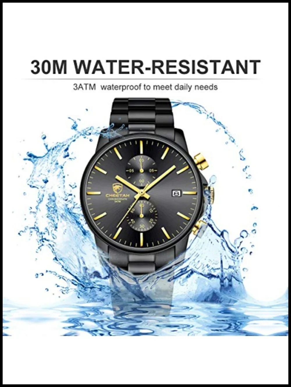 Mens Business Watch Stainless Steel Waterproof Chronograph Quartz Auto Date